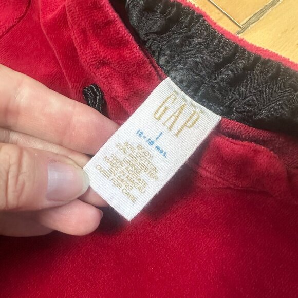 Vintage BABY GAP Red Velour Dress Size Large 12-18 Months w/ Frog Button Details - Picture 4 of 7